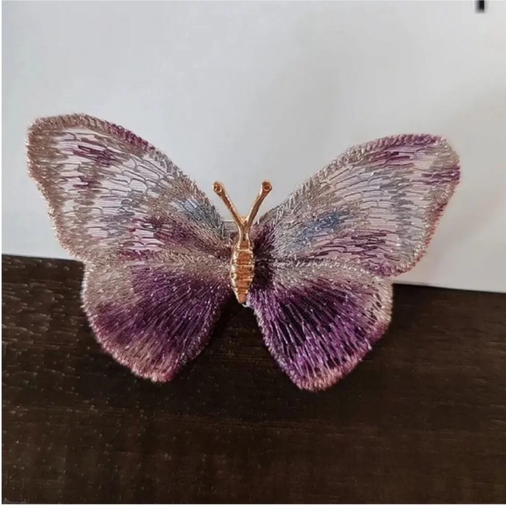 Handmade Embroidered Purple Butterfly Shaped Brooch Sweater Pin Suits Corsage